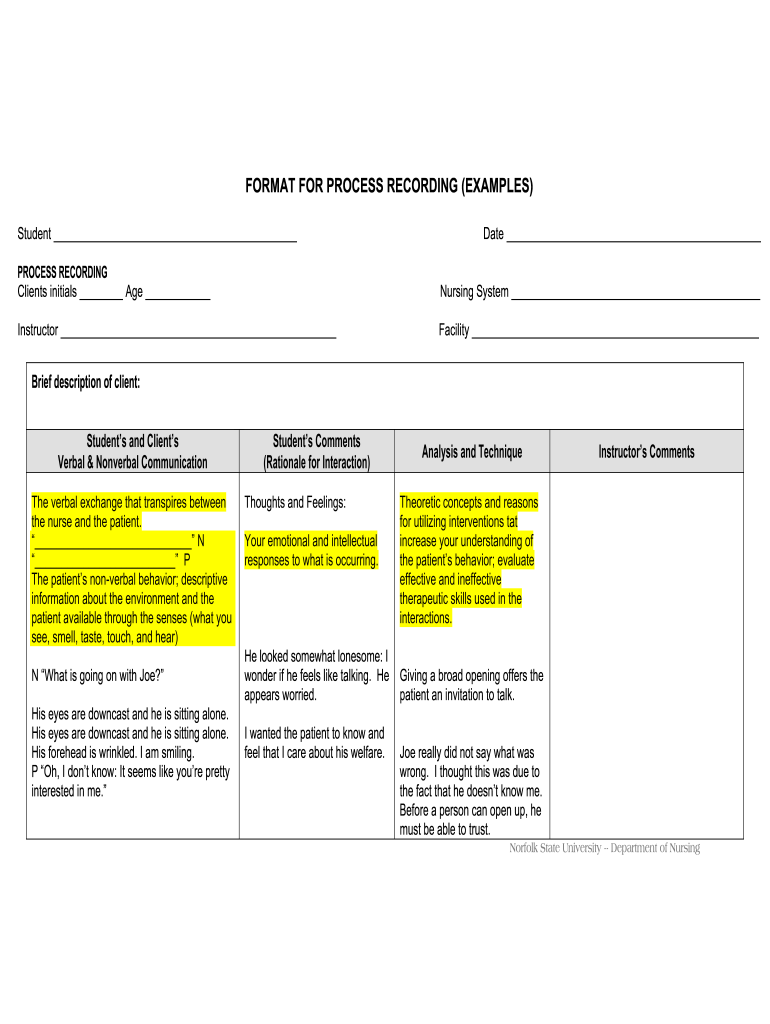 Process Recording Example  Form