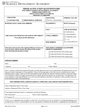 SDA Prequalification Application Schools Development Authority Njsda  Form