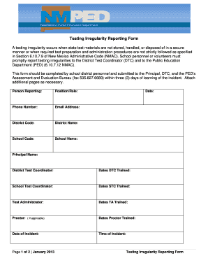 Nmped Test Irregularity Form