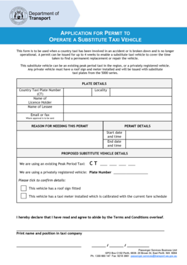 Application for Permit to Operate a Substitute Taxi Vehicle Transport Wa Gov  Form