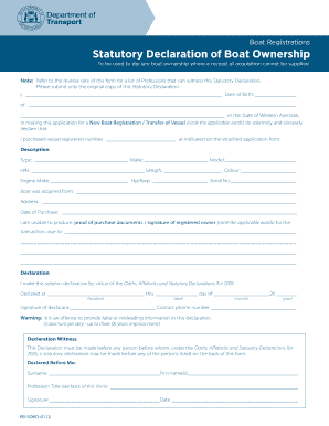 Boat Registrations Statutory Declaration of Boat Ownership Note Refer to the Reverse Side of This Form for a List of Professions