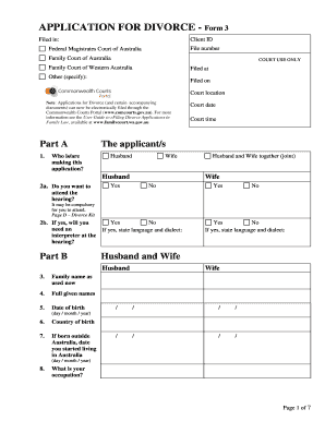  Divorce Form in Australia 2012