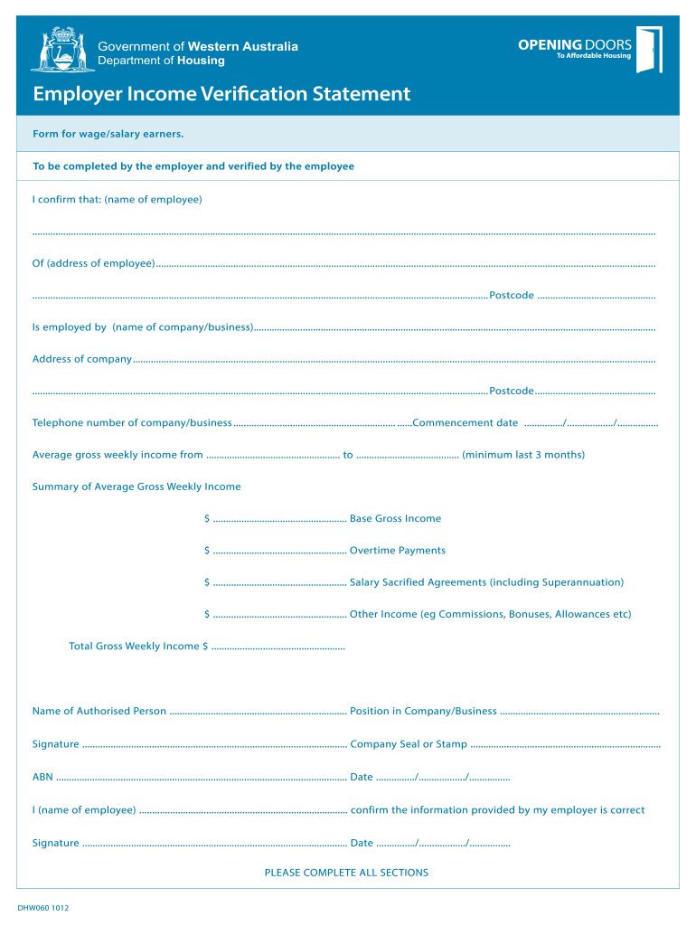  Employer Income Verification Statement 2012