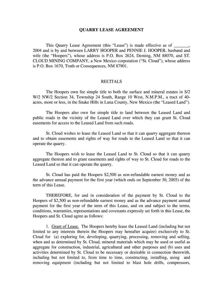 Quarry Lease Agreement  Form