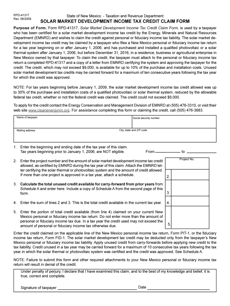  Solar Market Development Income Tax Credit Claim Form 2009