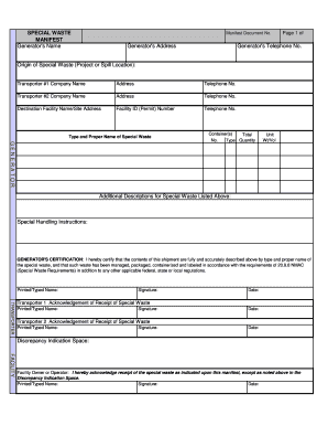 Special Waste Manifest Form Nmenv State Nm