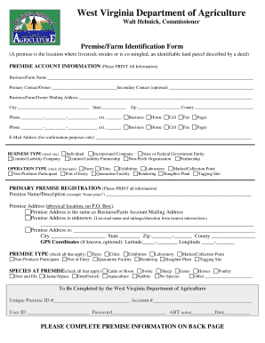 Wv Dept of Agriculture Premisefarm Identification Form