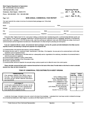 Semi Annual Commercial Feed Report West Virginia Department Wvagriculture  Form