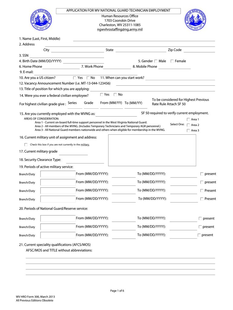 Wv Hro Form 300 Technician Application
