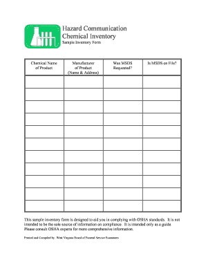 Sds Inventory List Template  Form