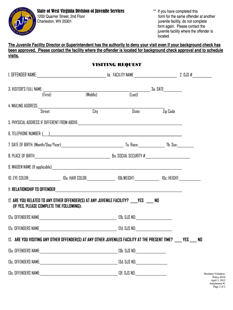 Get and Sign Visitor Form 2012-2022