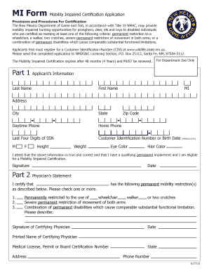 New Mexico Mobility Impaired Certification  Form
