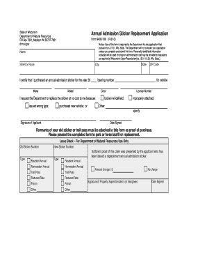 Annual Admission Sticker Replacement Application Form PDF Dnr Wi