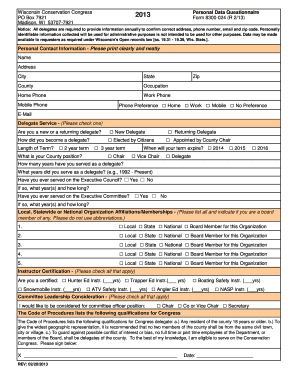 Personal Data Questionnaire PDF Dnr Wi  Form
