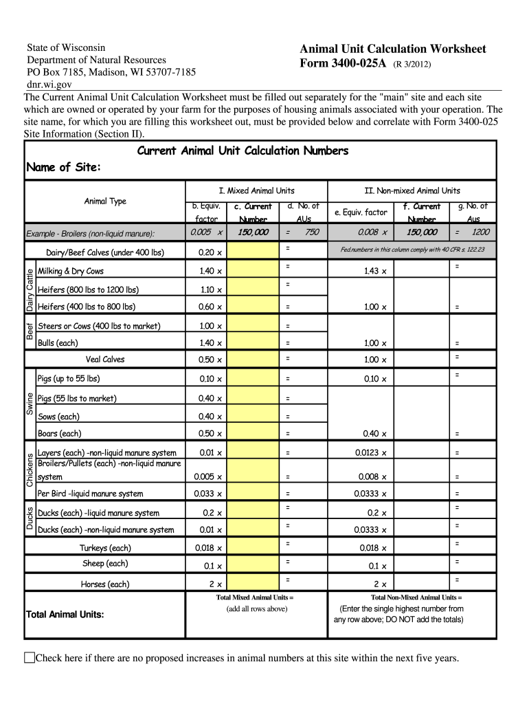  Animal Husbandry Worksheet Waupaca County Wisconsin 2012-2024