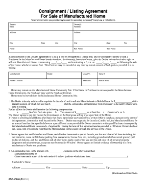 Consignment Listing Agreement for Sale of Manufactured Home Dsps Wi  Form