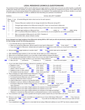 Wisconsin Legal Residence Questionnaire  Form