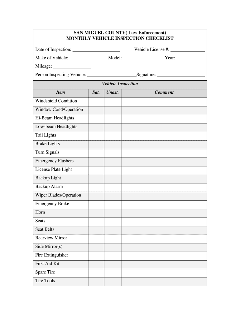 Monthly Vehicle Inspection Checklist Form Fill Out And Sign Printable 