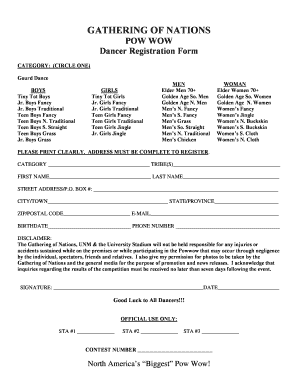 Dancer Registration Form Gathering of Nations