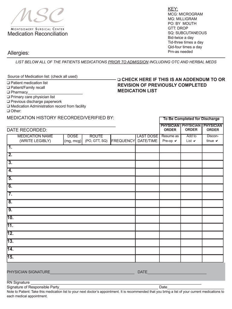 Medication History Form