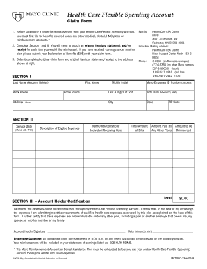 Mayo Clinic Flex Spending Account Setup Form