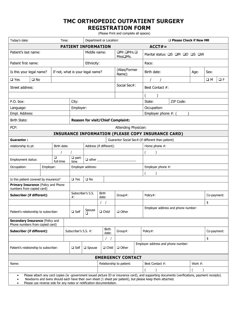 Orthopedic Surgery Forms