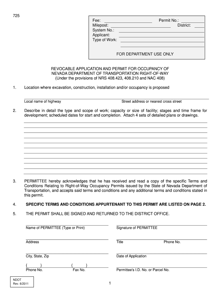  Ndot Right of Way Applocation 2011-2024