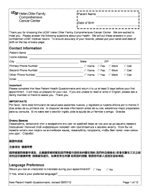 Blank Health Questionnaire Form