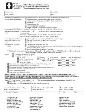 Diabetes Management Plan for Schools Akron Children&amp;#39;s Hospital Akronchildrens  Form