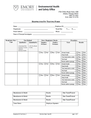 N95 Fitness Test Templates  Form