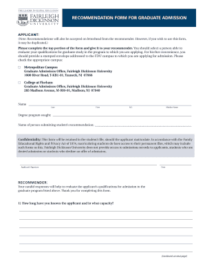Fairleigh Dickinson University Letter of Recommendation Form