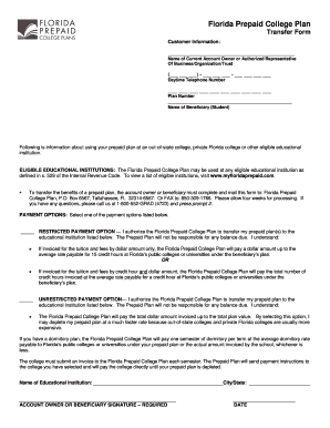 Florida Prepaid Transfer Form Flsouthern