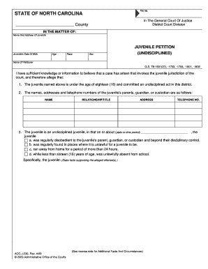 Nc Aoc Forms Juvenile Petition
