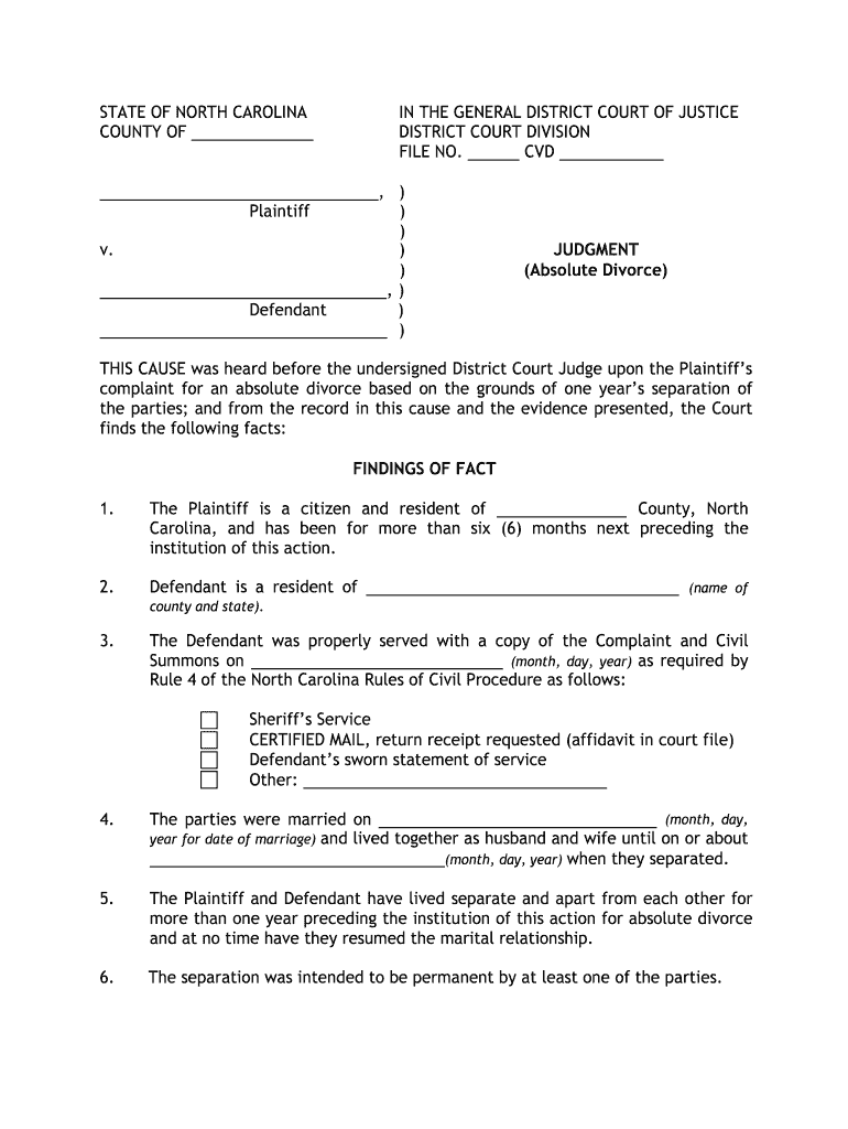 Divorce in Nc  Form