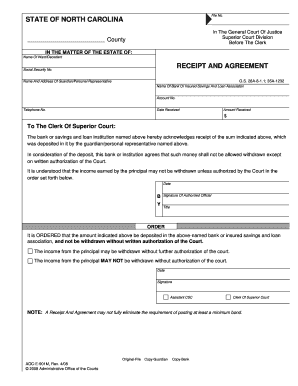 State of North Carolina Receipt and Agreement North Carolina Court Nccourts  Form