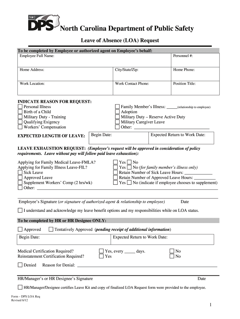 North Carolina Leave Absence  Form