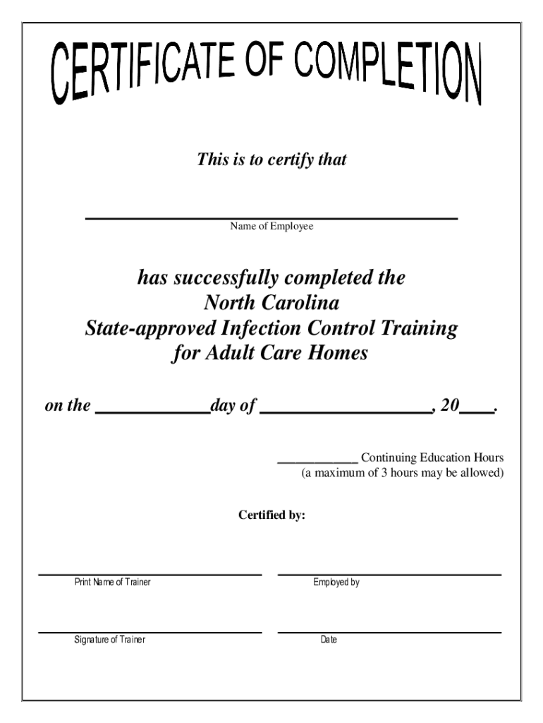 NC DHSR ACLS Infection Control Course Certificate of Completion Ncdhhs  Form