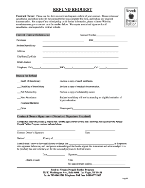 Refund Request PDF Nv Prepaid Tuition Program Nvprepaid  Form