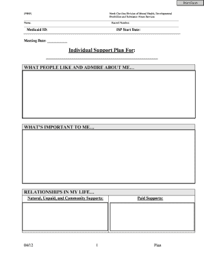 Individual Support Plan NC Department of Health and Human Ncdhhs  Form