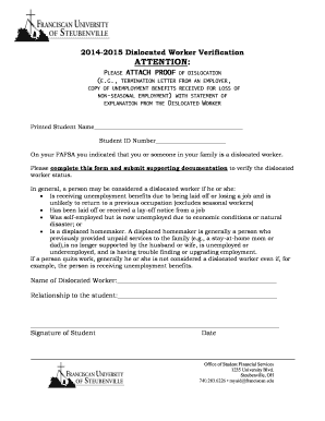 Dislocated Worker Form Franciscan University of Steubenville Franciscan