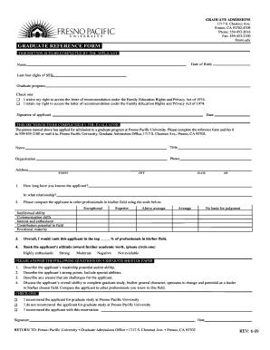 Graduate Reference Form Fresno Pacific University Grad Fresno