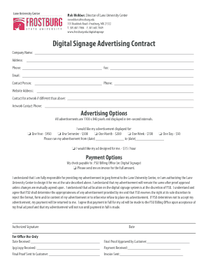 Digital Signage Advertising Contract  Form