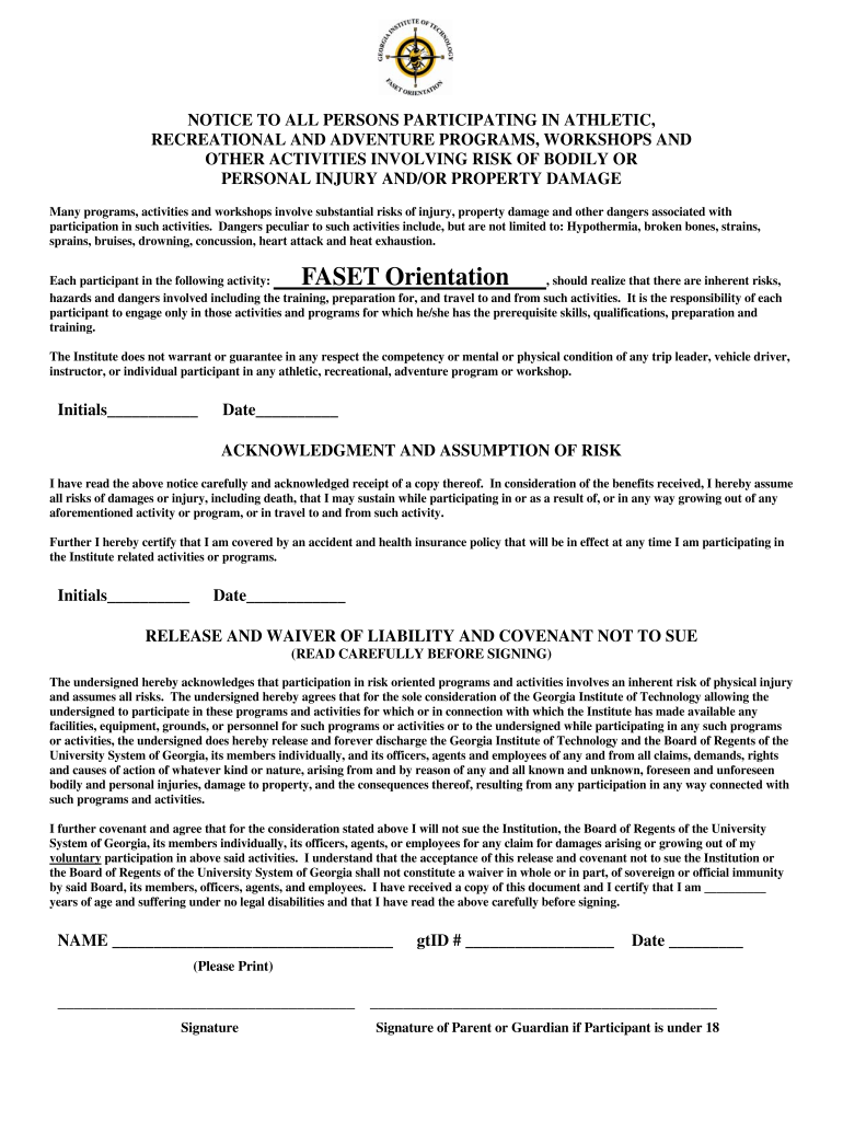 Faset Waiver Form