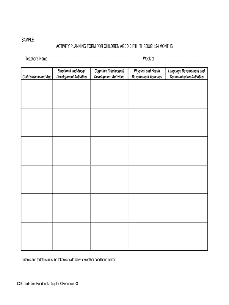 Activity Planning for Children Aged Birth through 24 Months  Form