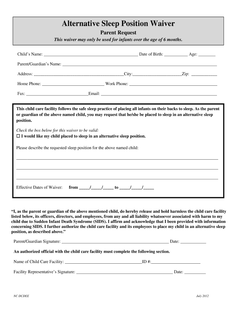 Parent Waiver for Child Template 2012