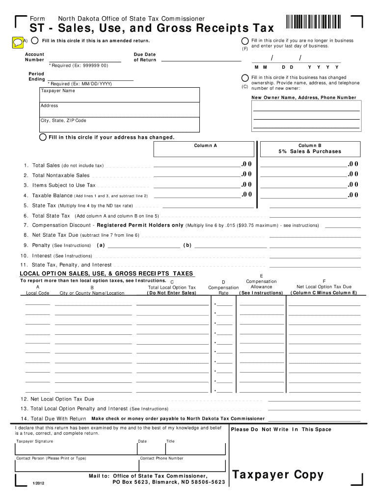  North Dakota Form Sales 2012