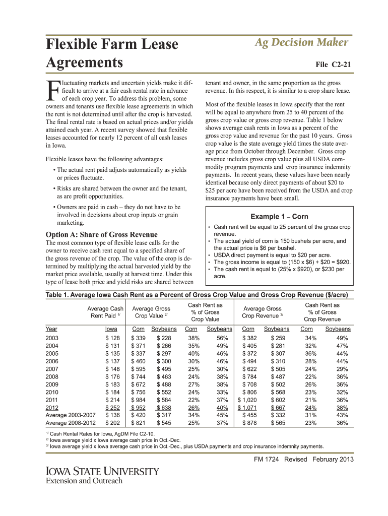  Flexible Farm Lease Agreements  Iowa State University Extension    Extension Iastate 2013