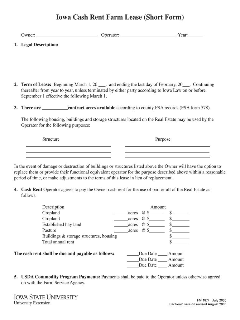  Cash Farm Lease with Flexible Provisions 2005-2024