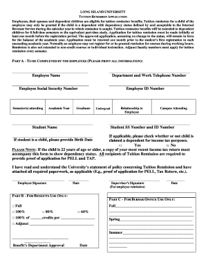 Tuition Remission Application Long Island University Www2 Liu  Form