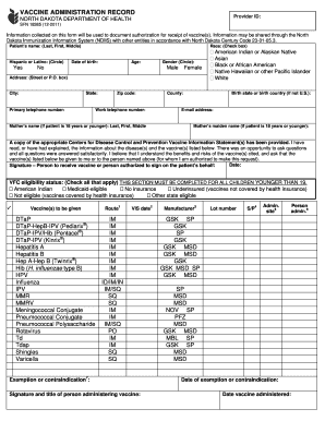  Vaccine Administration Record North Dakota Department of Health Ndhealth 2011